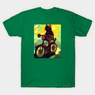 Black cat riding a bicycle T-Shirt